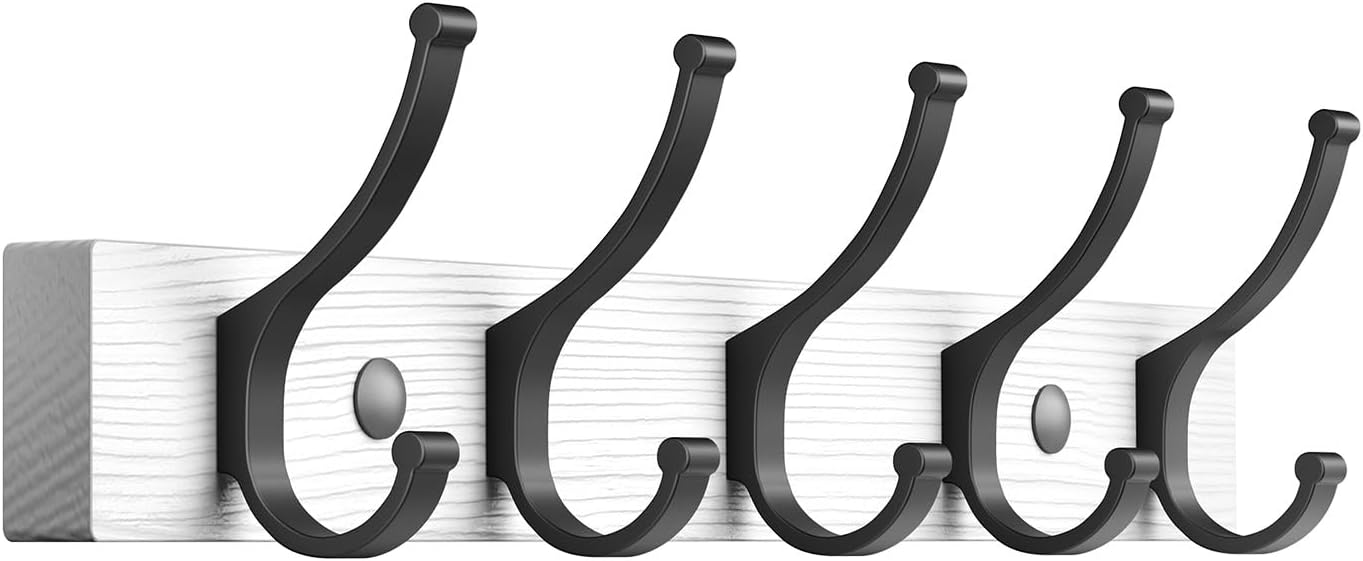 Coat Rack Wall Mount, 16.5 Inches Wood Coat Hooks, Wall Hooks for Hanging, Hat Rack Bag Hanger Key Holder for Wall, Purse Hanger Towel Racks for Bathroom (1Pack, Brown)