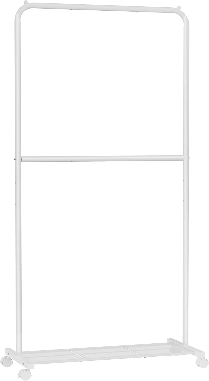 SONGMICS Clothes Rack with Wheels, Clothing Rack for Hanging Clothes, 25.4 mm Metal Garment Rack with Dense Mesh Storage Shelf, 110 lb Load Capacity, 2 Brakes, Black UHSR25BK