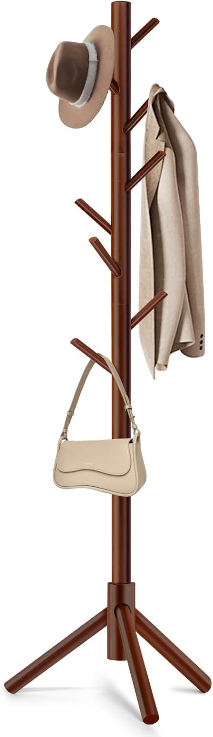 Coat Rack, Freestanding Coat Rack with 8 Hooks and 3 Adjustable Size Tree Coat Racks for Bedroom, Hallway, Entrance, Office, for Hats, Coats, Scarves, Handbags