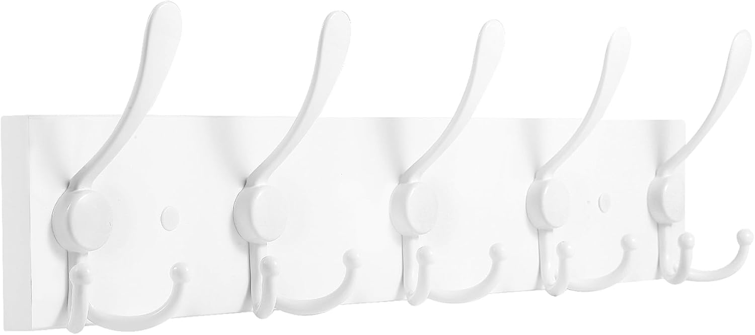 32.2'' Large Coat Rack Wall Mount Coat Hooks Coat Hanger with 8 Metal Black Triple- Hooks Brown Pine Real Wood Plank Hat Rack for Wall Hooks for Hanging Coat Hat Jacket