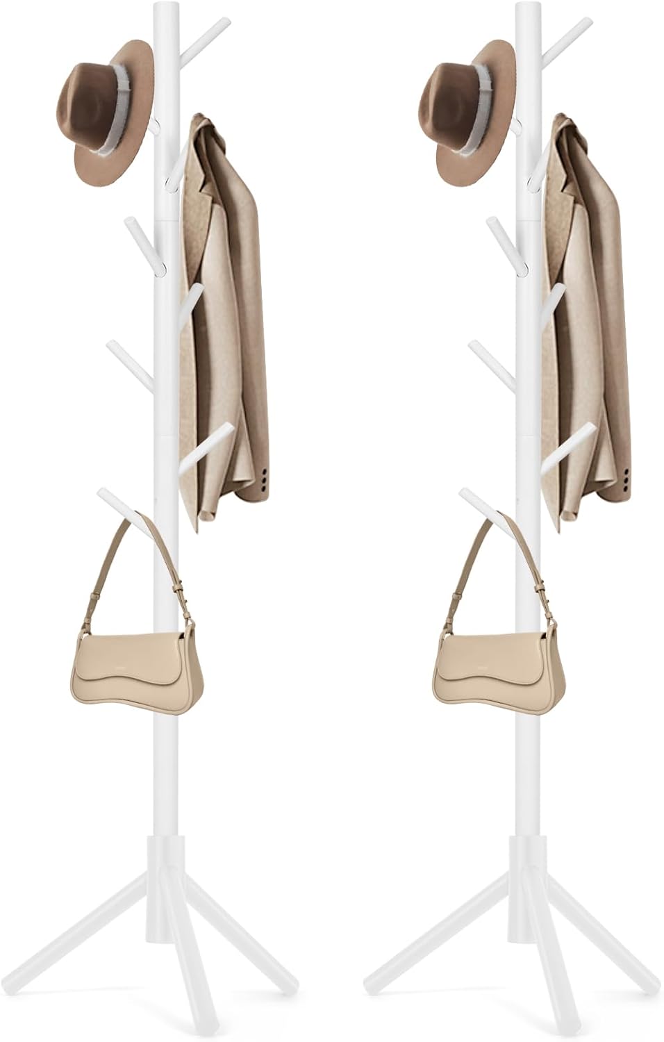 Coat Rack, Freestanding Coat Rack with 8 Hooks and 3 Adjustable Size Tree Coat Racks for Bedroom, Hallway, Entrance, Office, for Hats, Coats, Scarves, Handbags