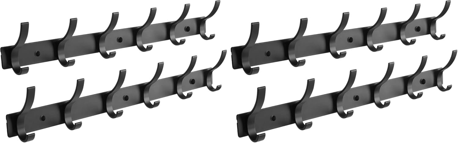 Coat Rack Wall Mount, Wall Hooks for Hanging, Entry Coat Hooks Coat Hanger, Hat Rack Holder for Wall, Key Holder Purse Racks, Towel Rack for Bathrooms (2 Pack, Black)