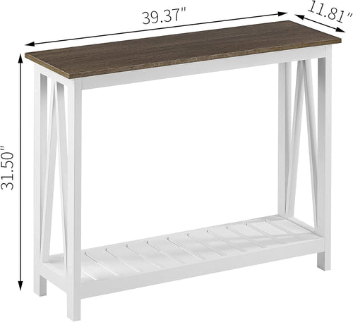 ChooChoo Farmhouse Console Table, Rustic Vintage Narrow Sofa Table for Entryway, Living Room, Hallway, 40 White