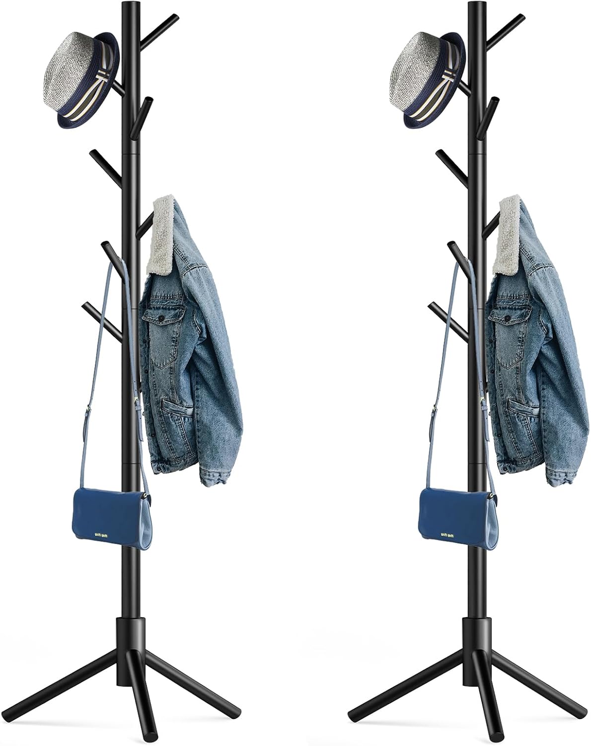 Wooden Tree Coat Rack Stand,Sturdy Freestanding Coat Rack with 8 Hooks,3 Adjustable Height for Child Adult,Wood Coat Stand Tree Fits Entryway Bedroom Office for Bags,Hats