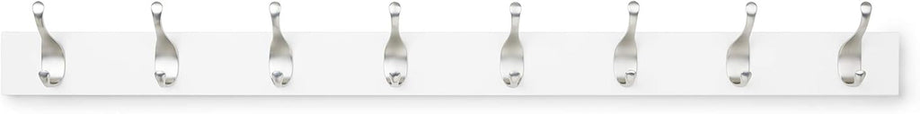 Amazon Basics Wall Mounted Modern Coat Rack with Versatile Storage Hooks, Rectangular, 8-Hook, White | Rectangular, Modern