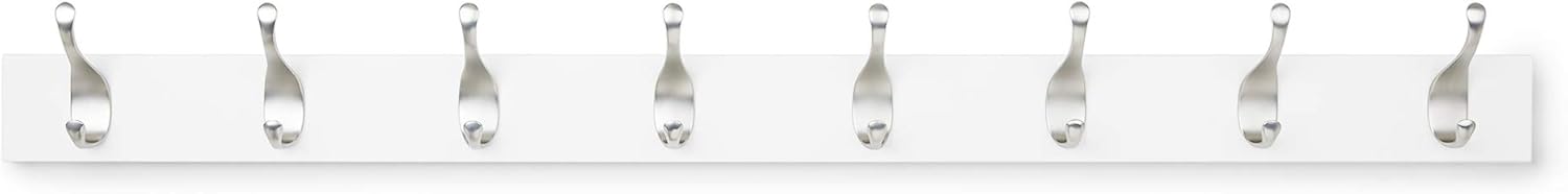 Amazon Basics Wall Mounted Modern Coat Rack with Versatile Storage Hooks, Rectangular, 8-Hook, White | Rectangular, Modern