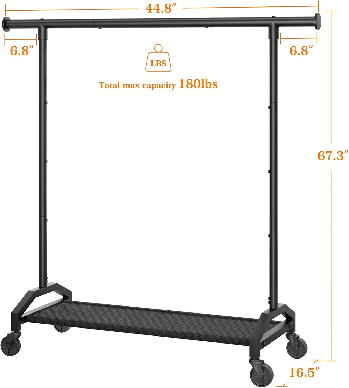 Clothes Rack Clothing Racks for Hanging Clothes Heavy Duty Clothes Rack Hanger Rack 200lbs Capacity Industrial Wheels 1" Pipe,Rolling Garment Rack Portable Clothes Rack Black