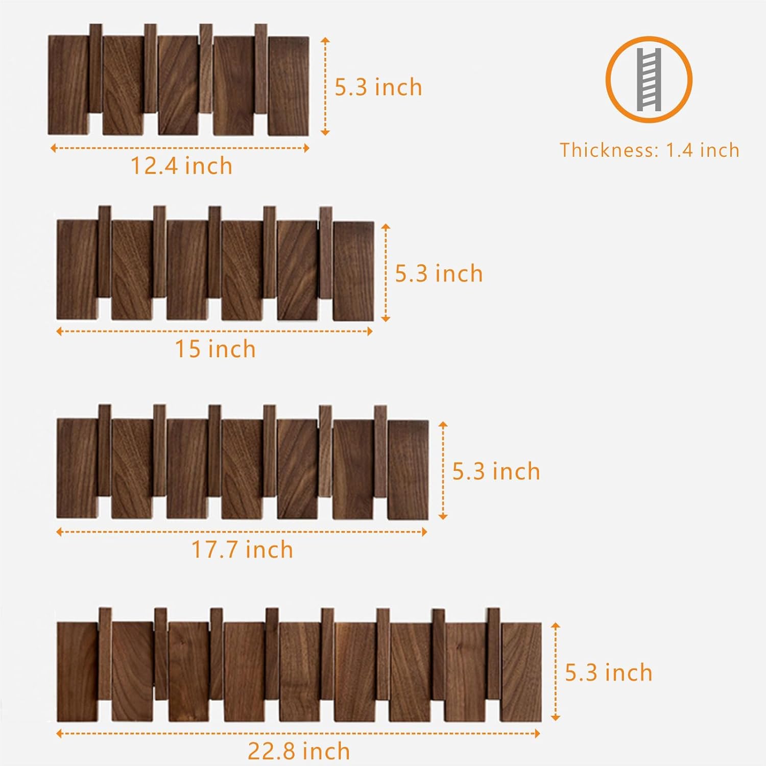 Wood Coat Rack Wall Mount, Coat Hooks Hanger Wall Mounted, Heavy Duty Wall Coat Rack with 6 Hooks for Hanging Coats/Keys/Hats/Robe&Towels/Plants/Bags, Walnut