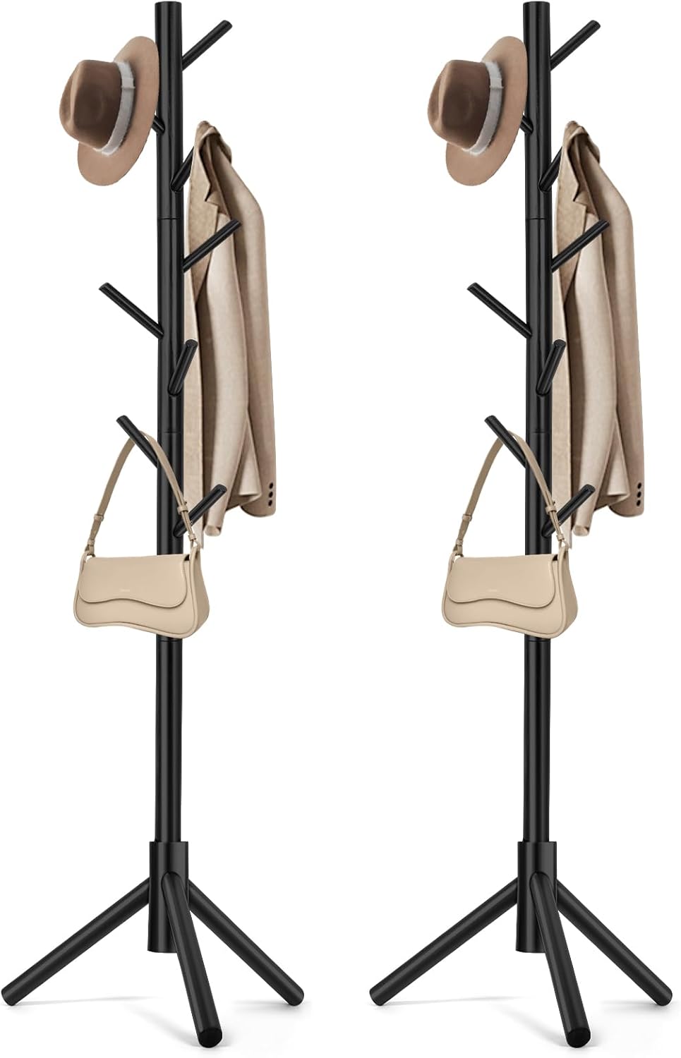 Coat Rack, Freestanding Coat Rack with 8 Hooks and 3 Adjustable Size Tree Coat Racks for Bedroom, Hallway, Entrance, Office, for Hats, Coats, Scarves, Handbags