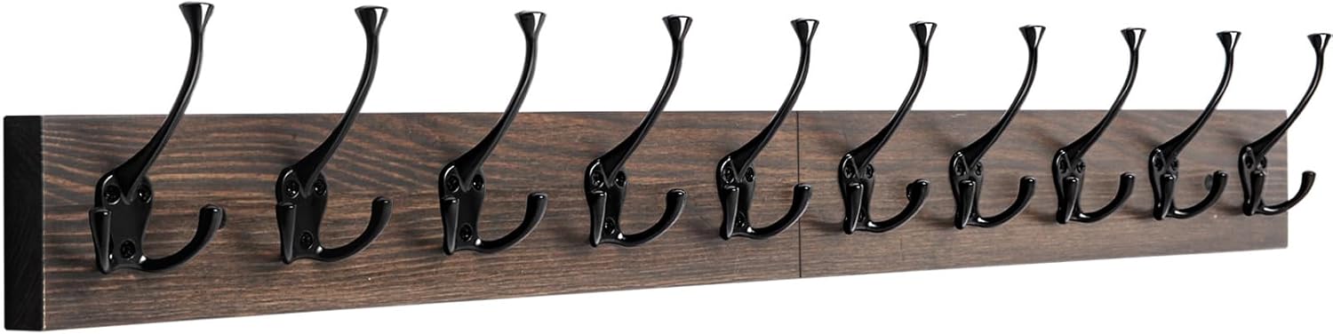 IBosins Wall Mounted Coat Rack with 10 Decorative Hooks, 34'' Long, Old Wood Color Coat Hanger, Rustic Coat Hooks Rail for Entryway Living Room Coat Scarf Bag Towel Hat