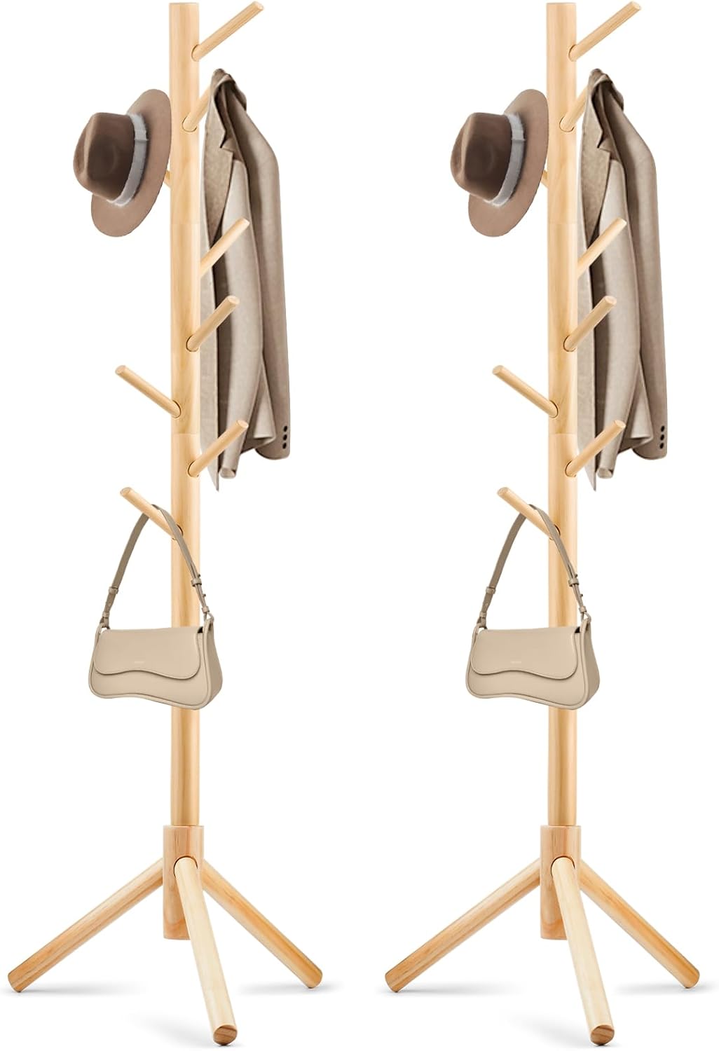 Coat Rack, Freestanding Coat Rack with 8 Hooks and 3 Adjustable Size Tree Coat Racks for Bedroom, Hallway, Entrance, Office, for Hats, Coats, Scarves, Handbags