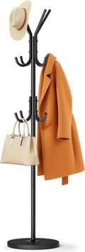 MISSLO Heavy Duty Coat Rack Freestanding with Stable Wood Base Modern Coat Tree with 12 Hooks Adjustable Coats Hanger Stand Stylish Standing Clothes Tree for Entryway Bedroom Corner Hall