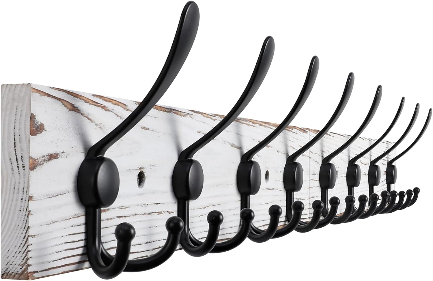 32.2'' Large Coat Rack Wall Mount Coat Hooks Coat Hanger with 8 Metal Black Triple- Hooks Brown Pine Real Wood Plank Hat Rack for Wall Hooks for Hanging Coat Hat Jacket