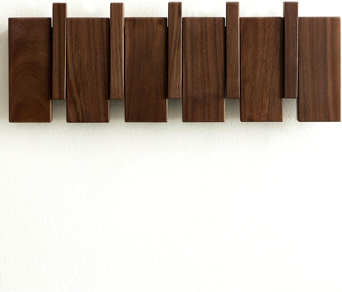 Wood Coat Rack Wall Mount, Coat Hooks Hanger Wall Mounted, Heavy Duty Wall Coat Rack with 6 Hooks for Hanging Coats/Keys/Hats/Robe&Towels/Plants/Bags, Walnut