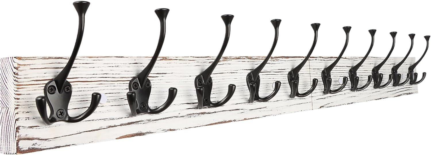 IBosins Wall Mounted Coat Rack with 10 Decorative Hooks, 34'' Long, Old Wood Color Coat Hanger, Rustic Coat Hooks Rail for Entryway Living Room Coat Scarf Bag Towel Hat