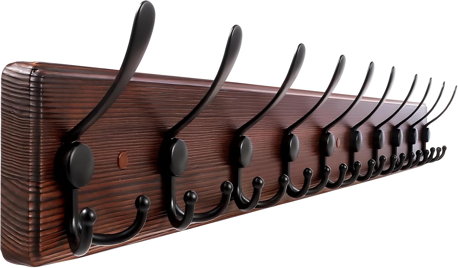 32.2'' Large Coat Rack Wall Mount Coat Hooks Coat Hanger with 8 Metal Black Triple- Hooks Brown Pine Real Wood Plank Hat Rack for Wall Hooks for Hanging Coat Hat Jacket