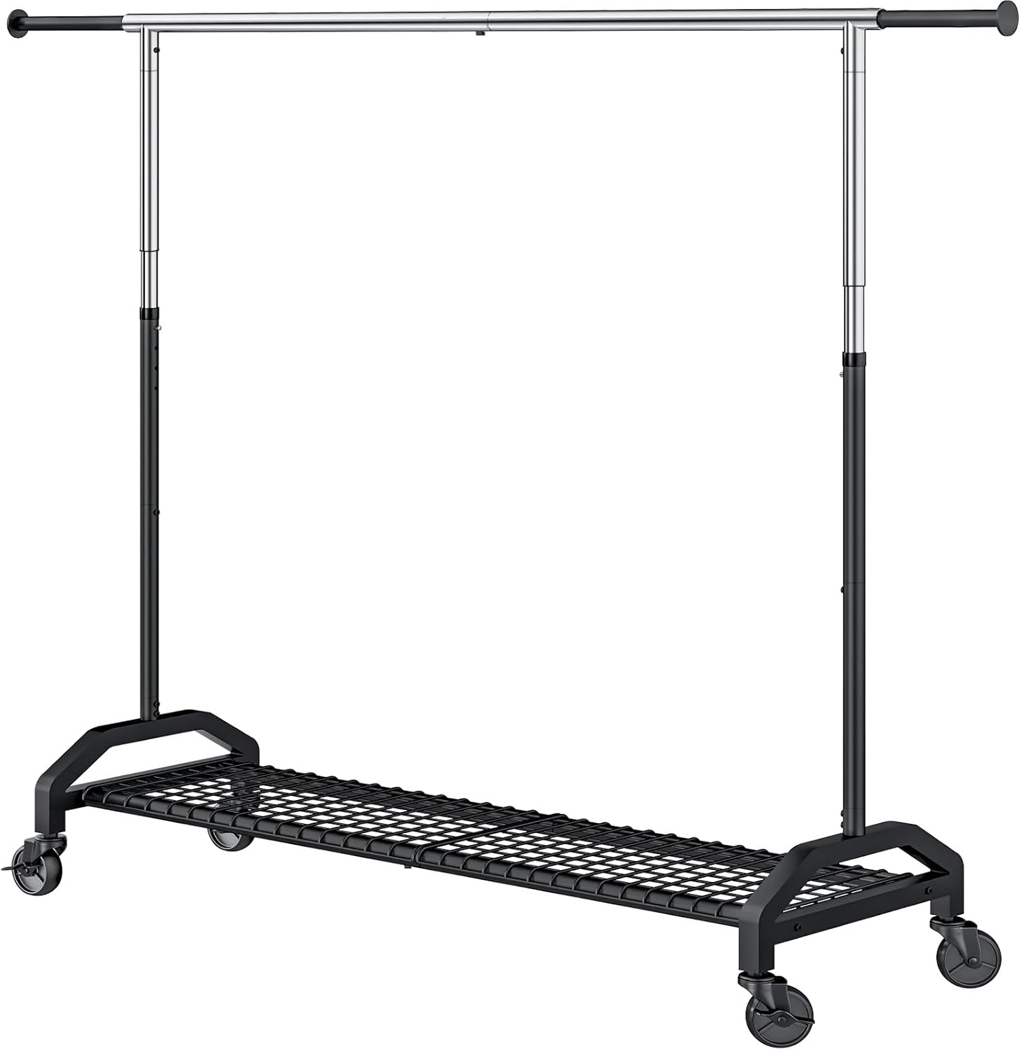 Heavy Duty Clothes Rack for Hanging Clothes 350lbs Clothing Rack 3" industrial Wheels 51 to 71" W x 16.53" D x 65" to 71" H Adjustable Rolling Clothes Rack Coat Rack Garment Rack Black