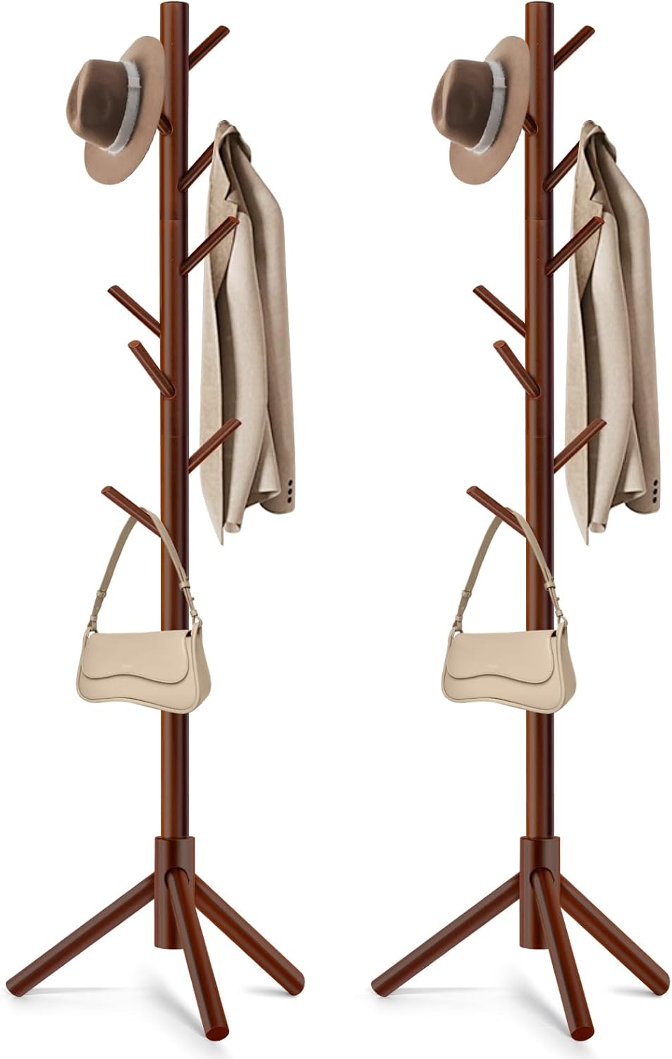 Coat Rack, Freestanding Coat Rack with 8 Hooks and 3 Adjustable Size Tree Coat Racks for Bedroom, Hallway, Entrance, Office, for Hats, Coats, Scarves, Handbags