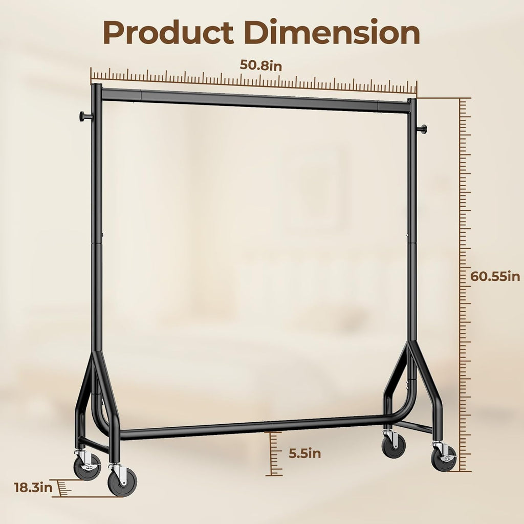 Clothes Clothing Rack, Rolling Heavy Duty Clothes Rack Load 420 LBS With Wheels, Metal Clothes Rack for Hanging Clothes, Portable Standing Clothes Garment Rack, Black,48 inches
