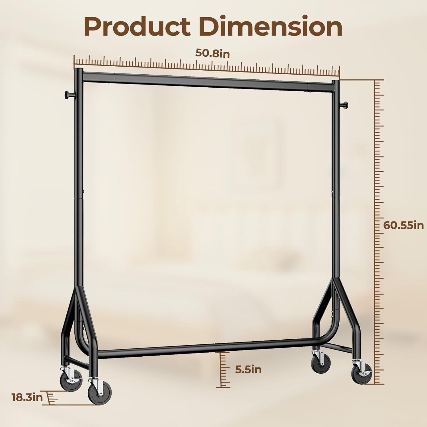 Clothes Clothing Rack, Rolling Heavy Duty Clothes Rack Load 420 LBS With Wheels, Metal Clothes Rack for Hanging Clothes, Portable Standing Clothes Garment Rack, Black,48 inches