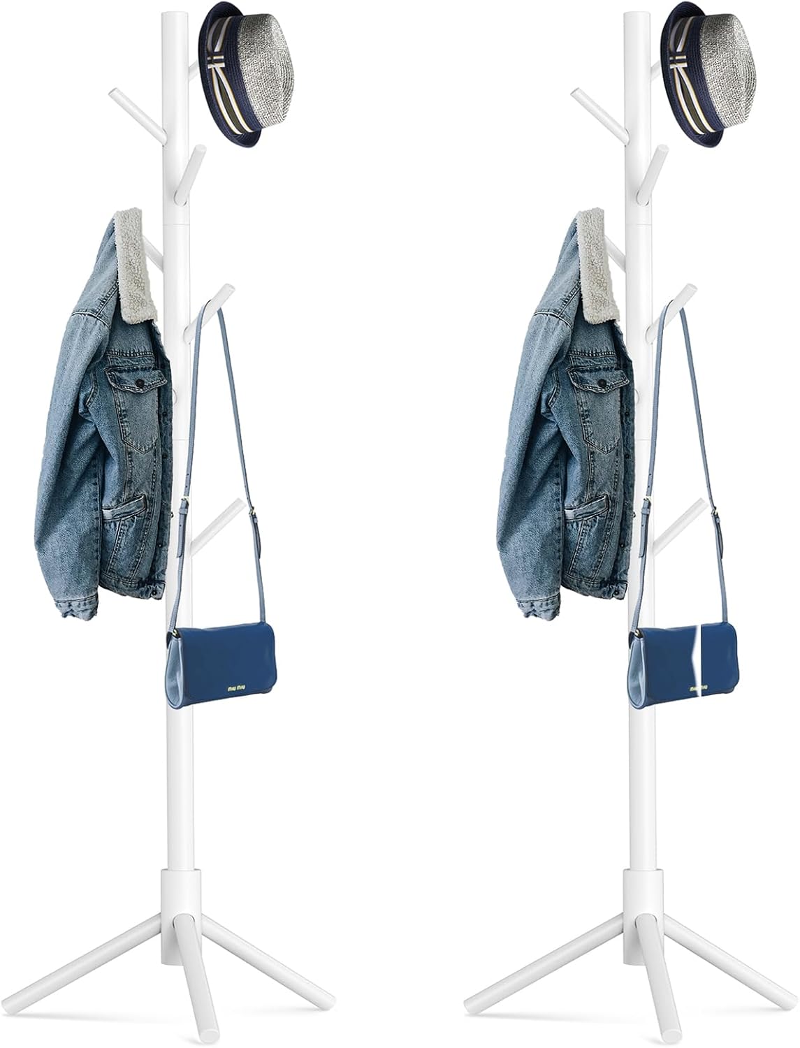 Wooden Tree Coat Rack Stand,Sturdy Freestanding Coat Rack with 8 Hooks,3 Adjustable Height for Child Adult,Wood Coat Stand Tree Fits Entryway Bedroom Office for Bags,Hats