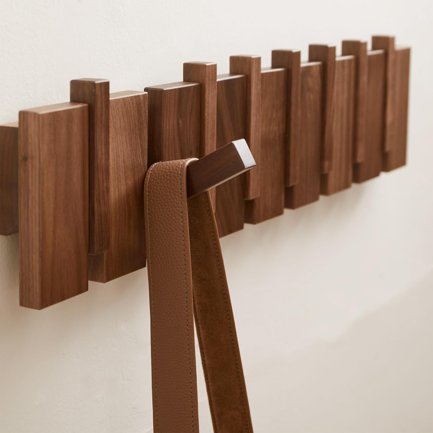 Wood Coat Rack Wall Mount, Coat Hooks Hanger Wall Mounted, Heavy Duty Wall Coat Rack with 6 Hooks for Hanging Coats/Keys/Hats/Robe&Towels/Plants/Bags, Walnut