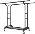 Heavy Duty Clothes Rack for Hanging Clothes 350lbs Clothing Rack 3" industrial Wheels 51 to 71" W x 16.53" D x 65" to 71" H Adjustable Rolling Clothes Rack Coat Rack Garment Rack Black