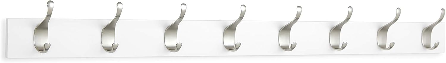 Amazon Basics Wall Mounted Modern Coat Rack with Versatile Storage Hooks, Rectangular, 8-Hook, White | Rectangular, Modern
