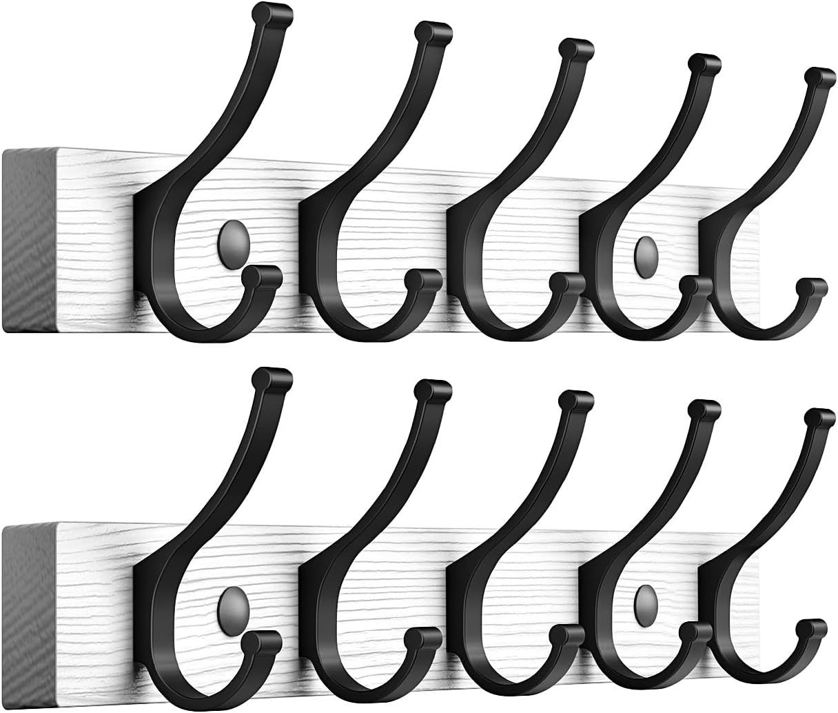 Coat Rack Wall Mount, 16.5 Inches Wood Coat Hooks, Wall Hooks for Hanging, Hat Rack Bag Hanger Key Holder for Wall, Purse Hanger Towel Racks for Bathroom (1Pack, Brown)