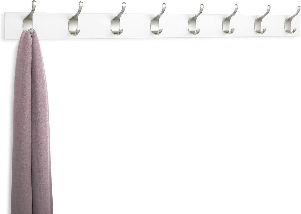 Amazon Basics Wall Mounted Modern Coat Rack with Versatile Storage Hooks, Rectangular, 8-Hook, White | Rectangular, Modern