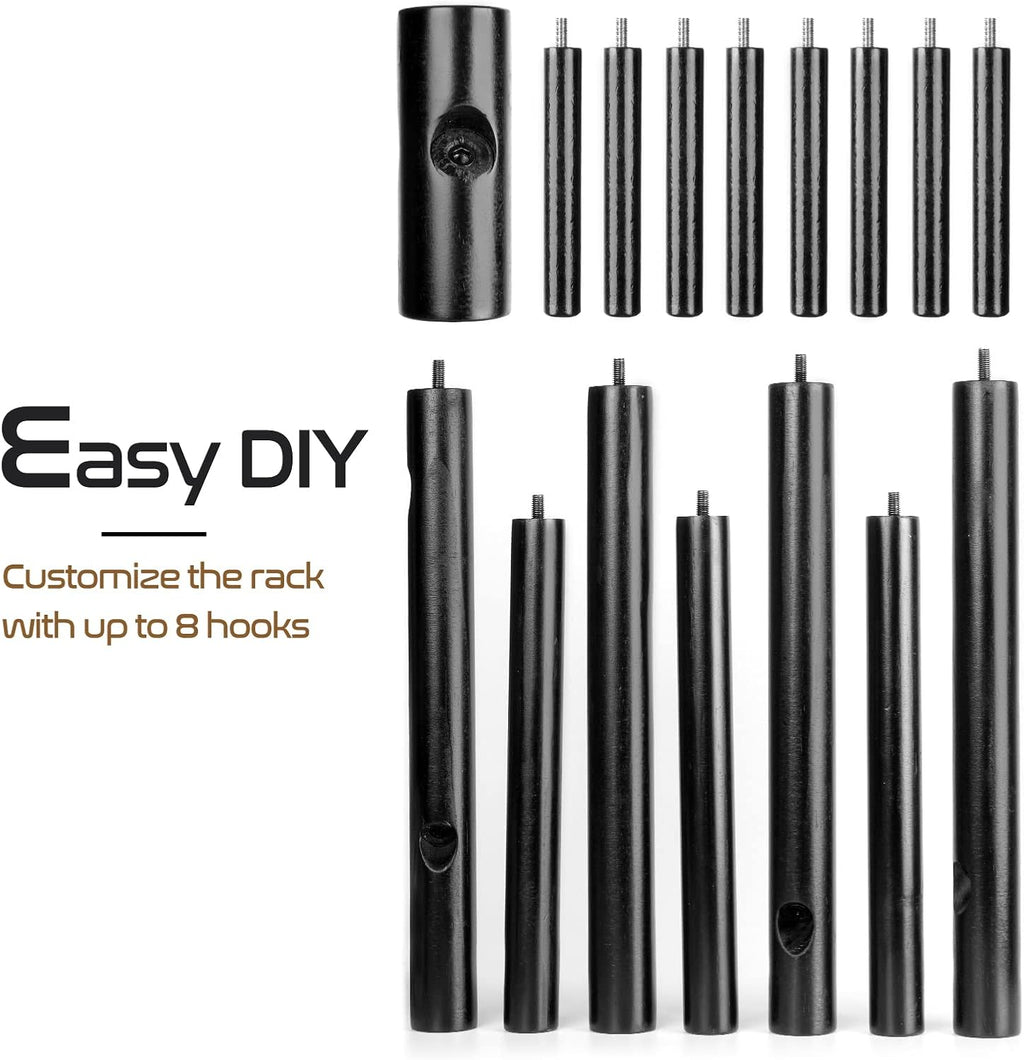 Solid Wooden Coat Rack Freestanding, New Zealand Pine Coat Tree with 8 Hooks & 3 Adjustable Sizes for Coats, Hats, Handbags and Scarves, Space Saving for Entryway/Office/Bedroom (Black)