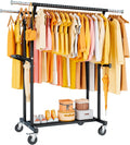 800LBS Heavy Duty Clothes Rack: Rolling Clothing Rack for Hanging Coat Double Rods Portable Wardrobe Garment Racks with Wheels Shelf Sturdy Metal Adjustable Bedroom Laundry Living Room