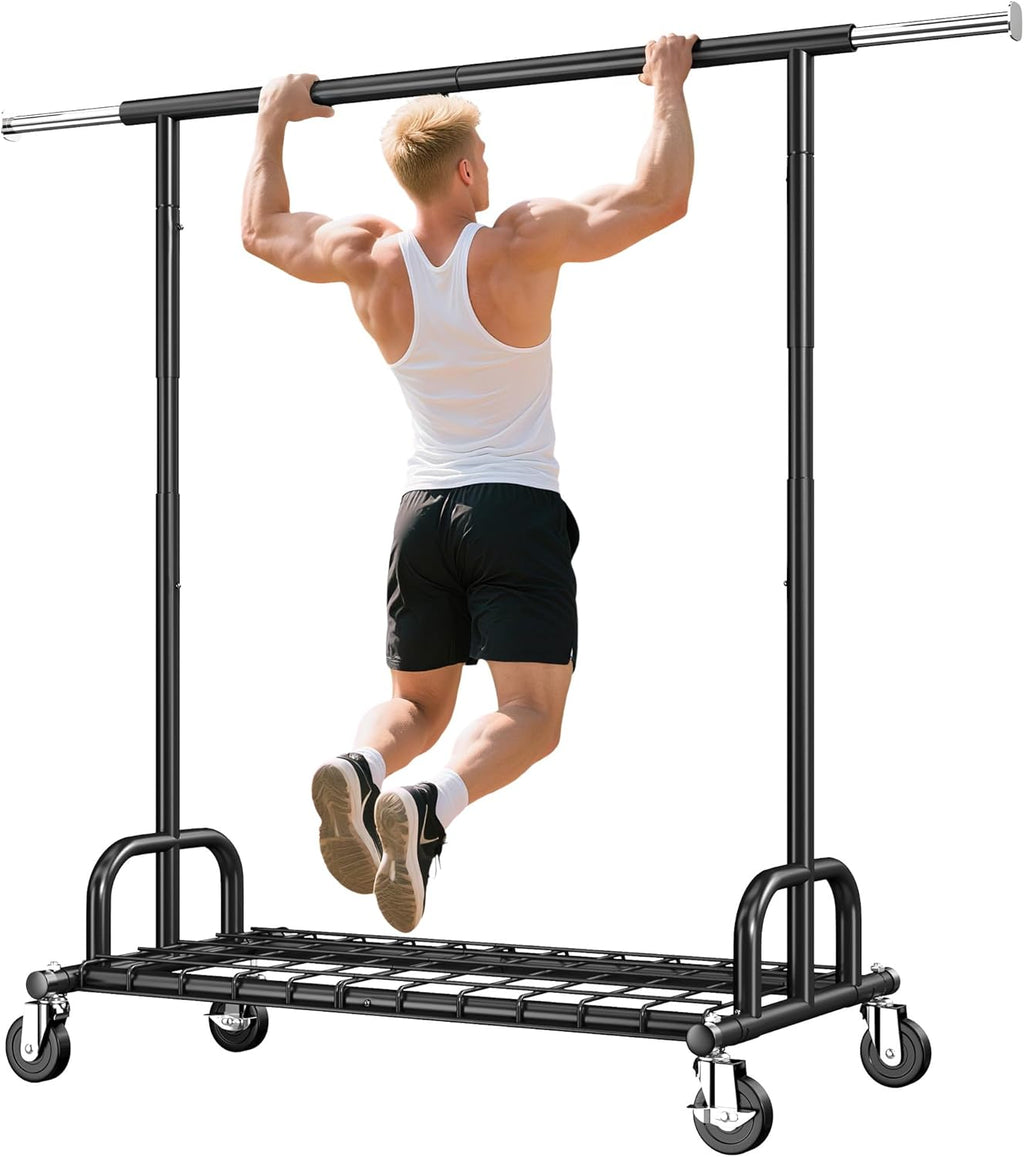 Raybee 75" W Heavy Duty Clothes Rack, 530 LBS Clothing Racks for Hanging Clothes, Rolling Clothing Rack with Sturdy Wheels, Metal Garment Rack for Bedroom, Laundry Room, Retail Store, Chrome