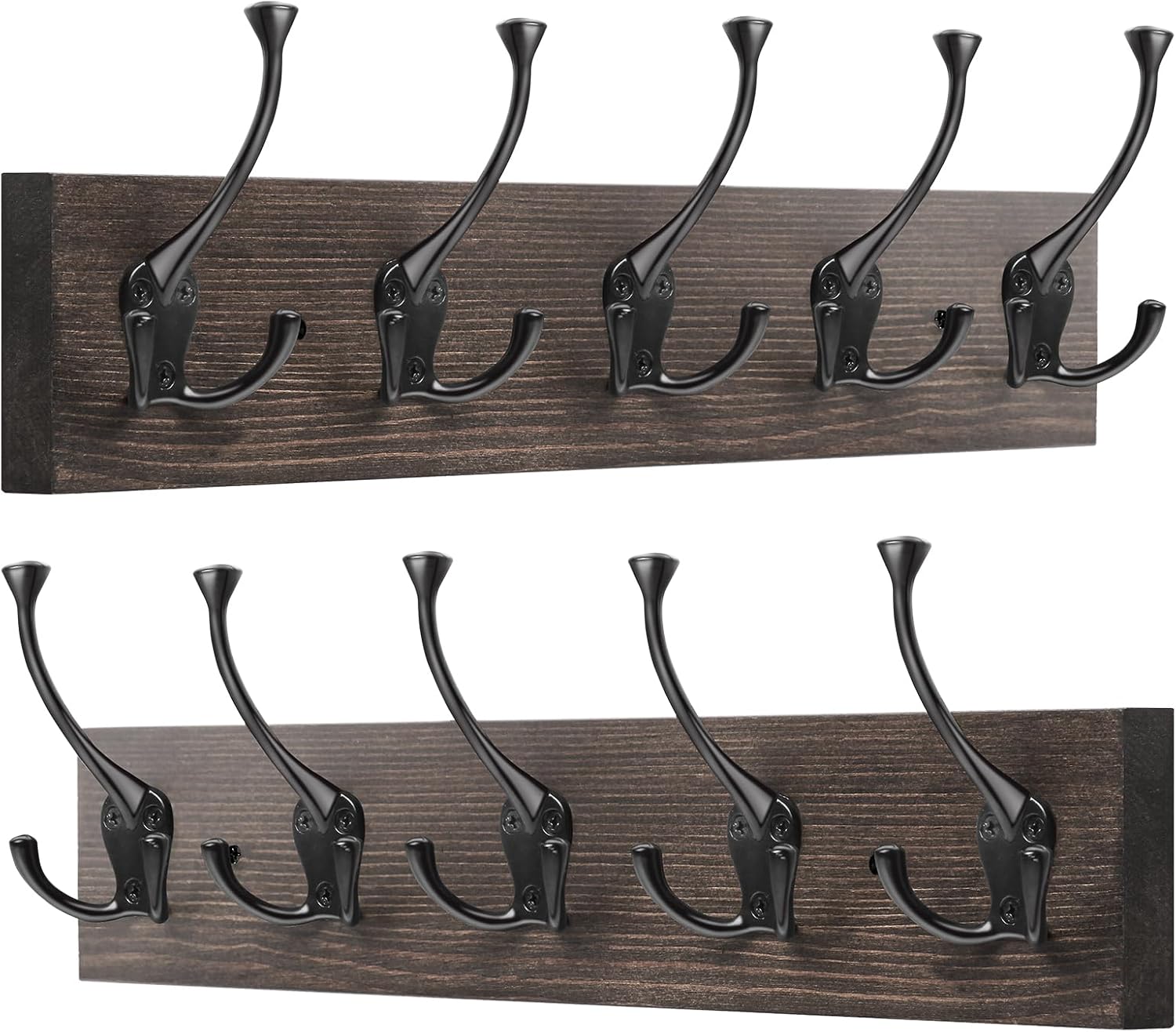 IBosins Wall Mounted Coat Rack with 10 Decorative Hooks, 34'' Long, Old Wood Color Coat Hanger, Rustic Coat Hooks Rail for Entryway Living Room Coat Scarf Bag Towel Hat