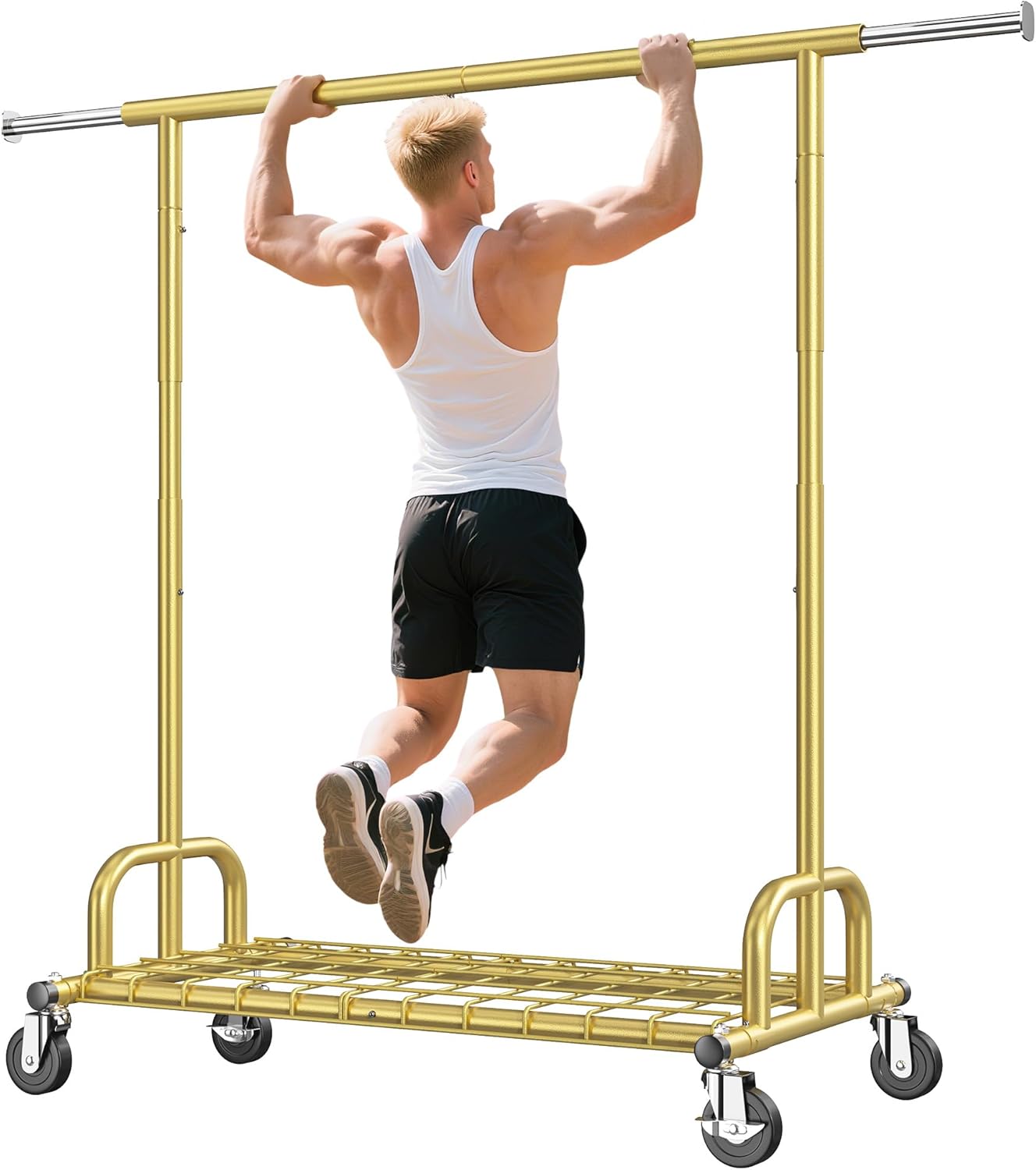 Raybee 75" W Heavy Duty Clothes Rack, 530 LBS Clothing Racks for Hanging Clothes, Rolling Clothing Rack with Sturdy Wheels, Metal Garment Rack for Bedroom, Laundry Room, Retail Store, Chrome