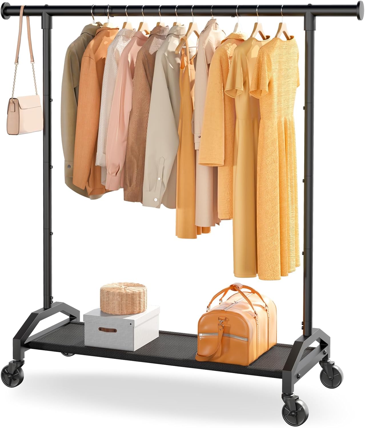 Clothes Rack Clothing Racks for Hanging Clothes Heavy Duty Clothes Rack Hanger Rack 200lbs Capacity Industrial Wheels 1" Pipe,Rolling Garment Rack Portable Clothes Rack Black