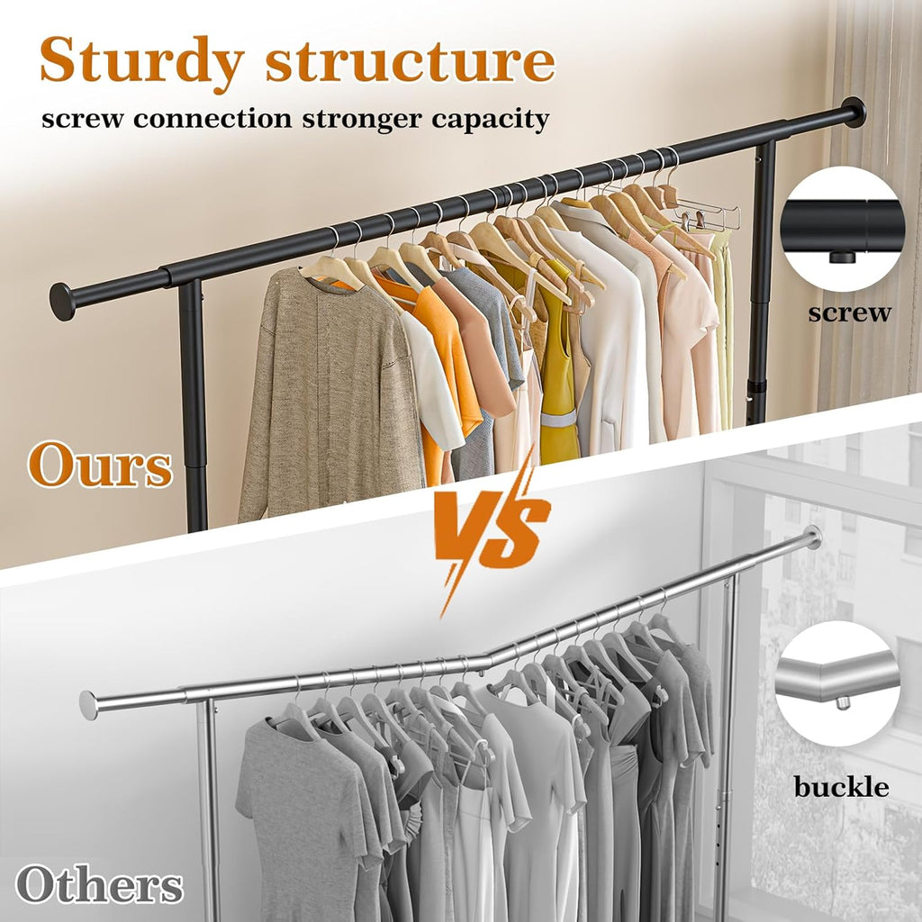 Heavy Duty Clothes Rack for Hanging Clothes 350lbs Clothing Rack 3" industrial Wheels 51 to 71" W x 16.53" D x 65" to 71" H Adjustable Rolling Clothes Rack Coat Rack Garment Rack Black