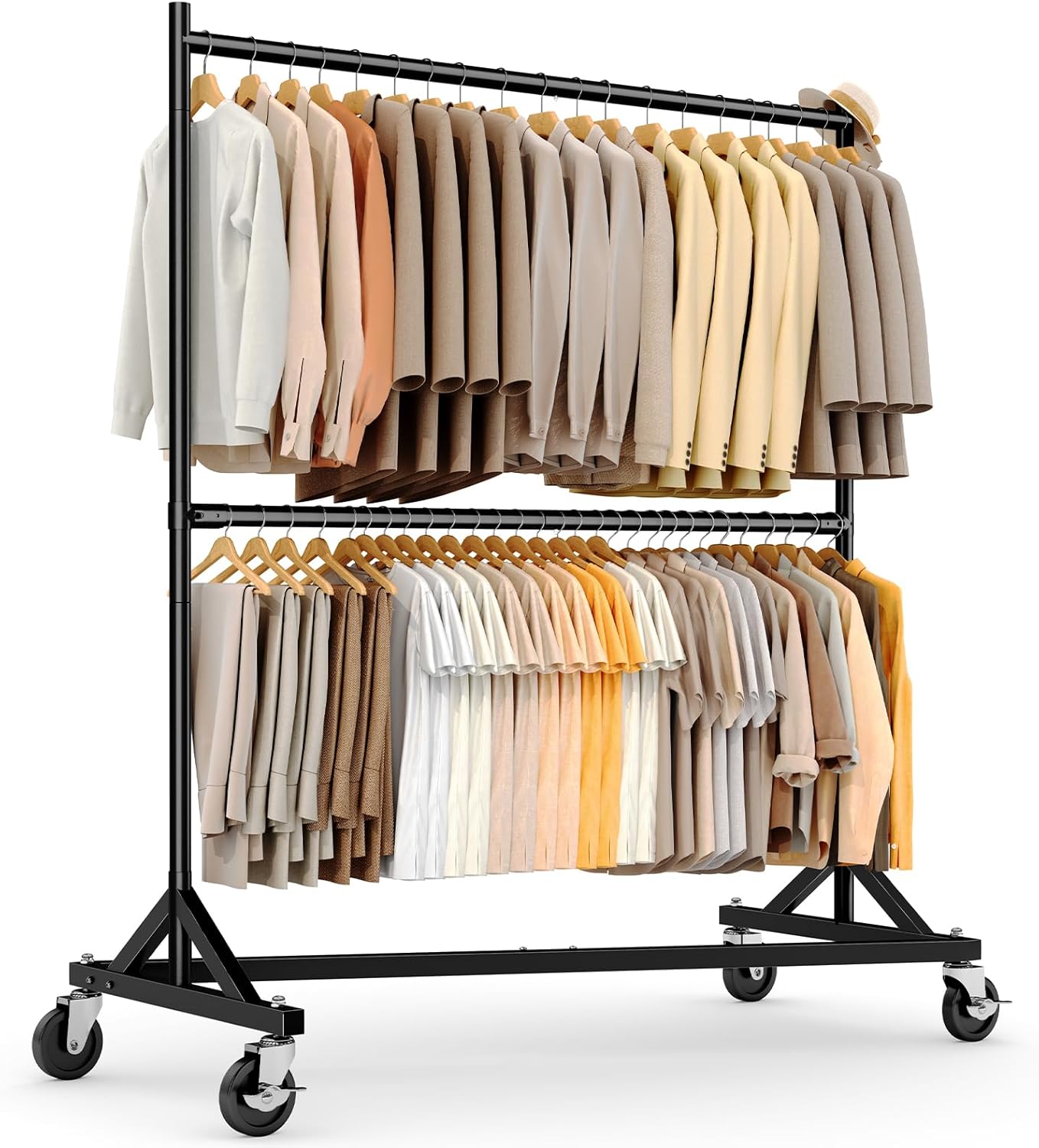 HOKEEPER Commercial Z Base Garment Rack Hold 500LBS Heavy Duty Clothing Rack Adjustable Rolling Clothes Rack for Hanging Clothes Racks on Wheels Portable Z Rack, Chrome Finish