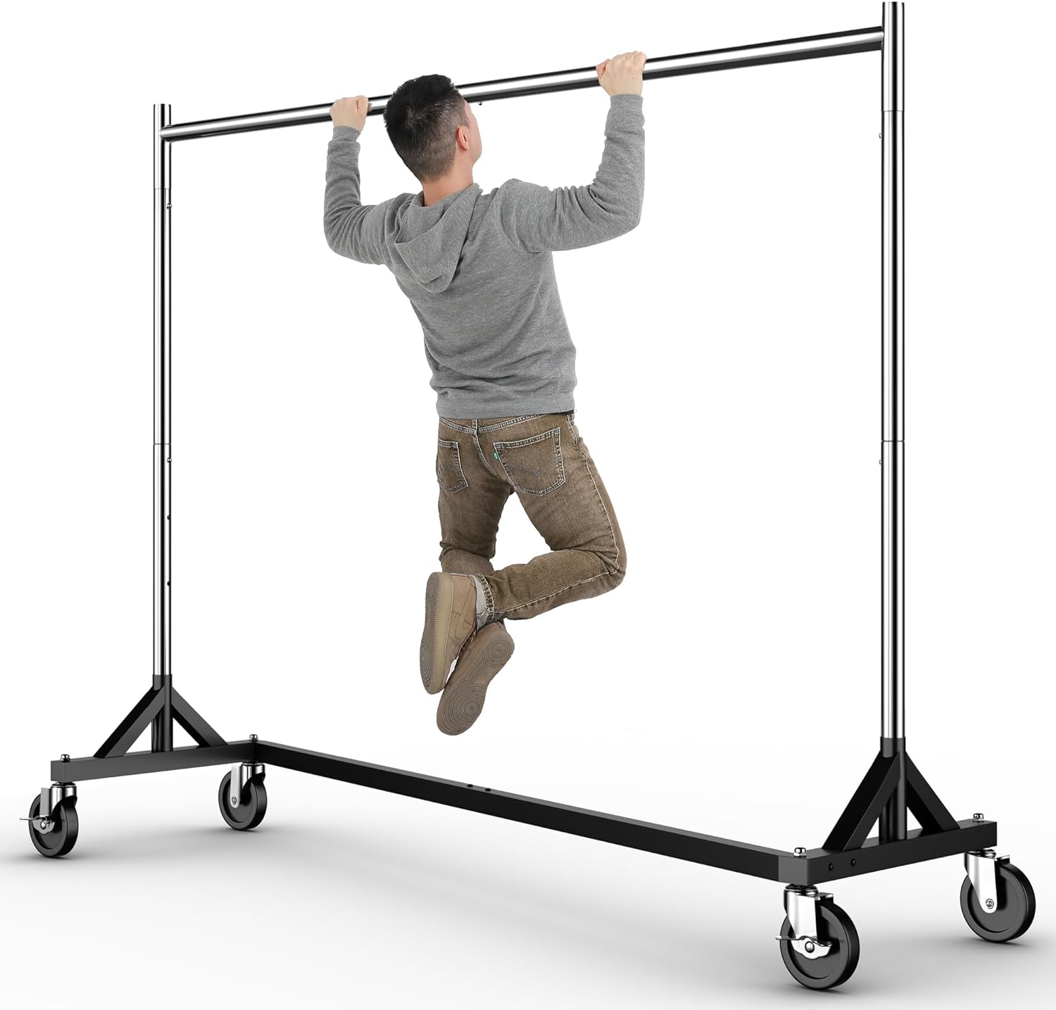 HOKEEPER Commercial Z Base Garment Rack Hold 500LBS Heavy Duty Clothing Rack Adjustable Rolling Clothes Rack for Hanging Clothes Racks on Wheels Portable Z Rack, Chrome Finish