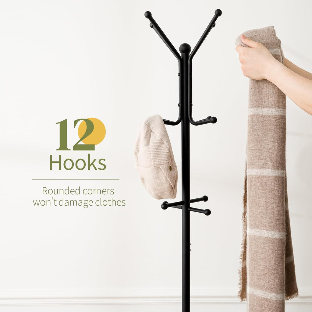 Yoobure Coat Rack Freestanding - Coat Tree with Umbrella Holder, Metal Coat Rack Stand with 12 Hooks, Modern Coat Hanger Stand for Entryway, Purse Rack Hat Rack Stand for Living Room Bedroom Office
