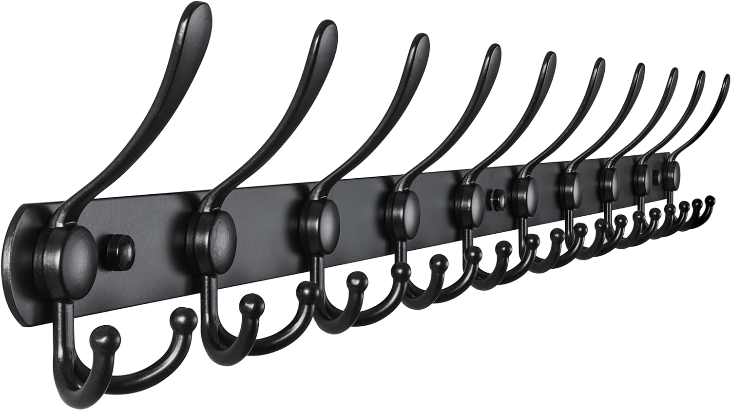 Dseap Coat Rack Wall Mounted - 5 Tri Hooks, Heavy Duty, Stainless Steel, Metal Coat Hook Rail for Coat Hat Towel Purse Robes Mudroom Bathroom Entryway (Black, 2 Packs)