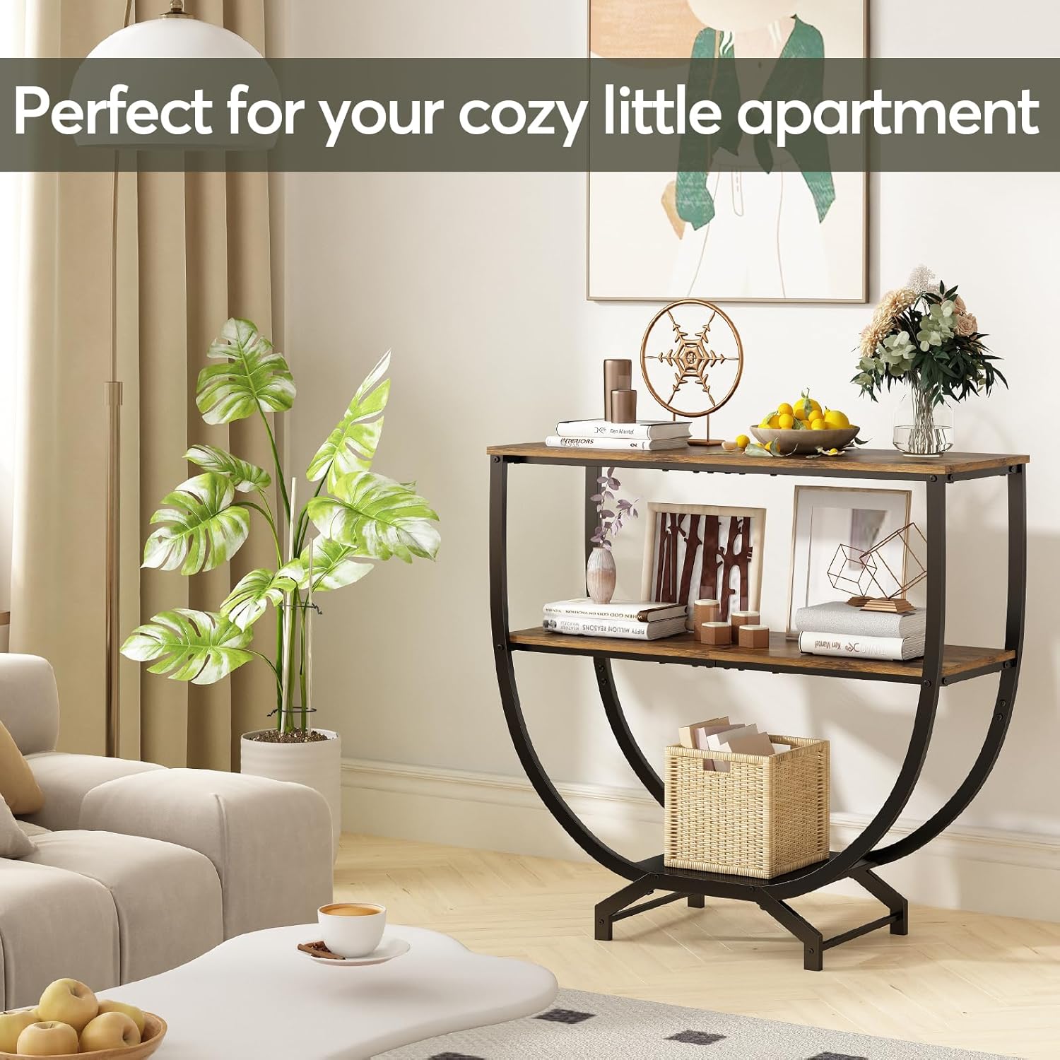 GILLAS 3 Tier Console Tables, 30" Height Entryway Table, Sofa Table Behind Couch, Industrial Entryway Furniture TV Stand with Storage for Living Room, Easy No-Extra-Tools Assembly, Rustic Brown