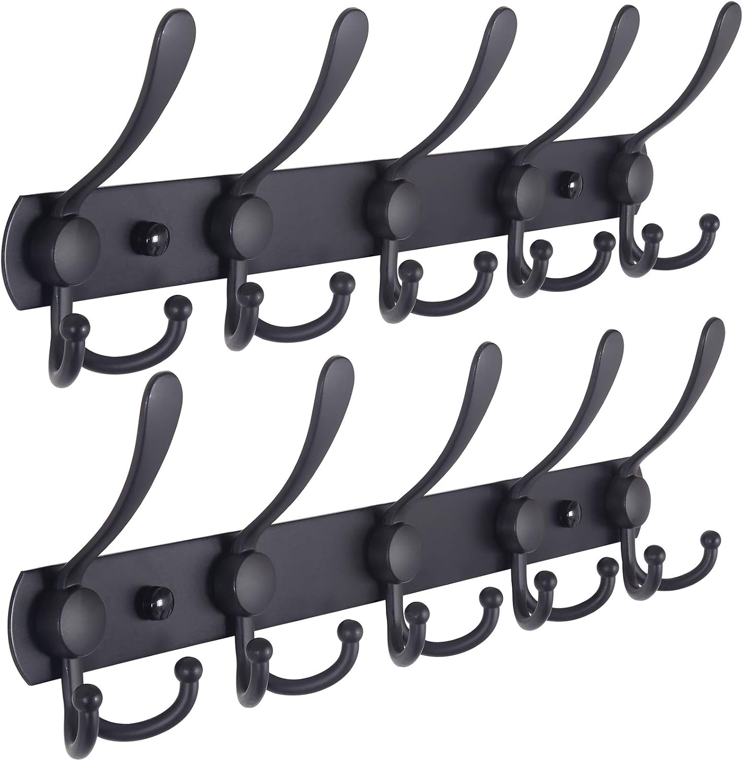 Dseap Coat Rack Wall Mounted - 5 Tri Hooks, Heavy Duty, Stainless Steel, Metal Coat Hook Rail for Coat Hat Towel Purse Robes Mudroom Bathroom Entryway (Black, 2 Packs)