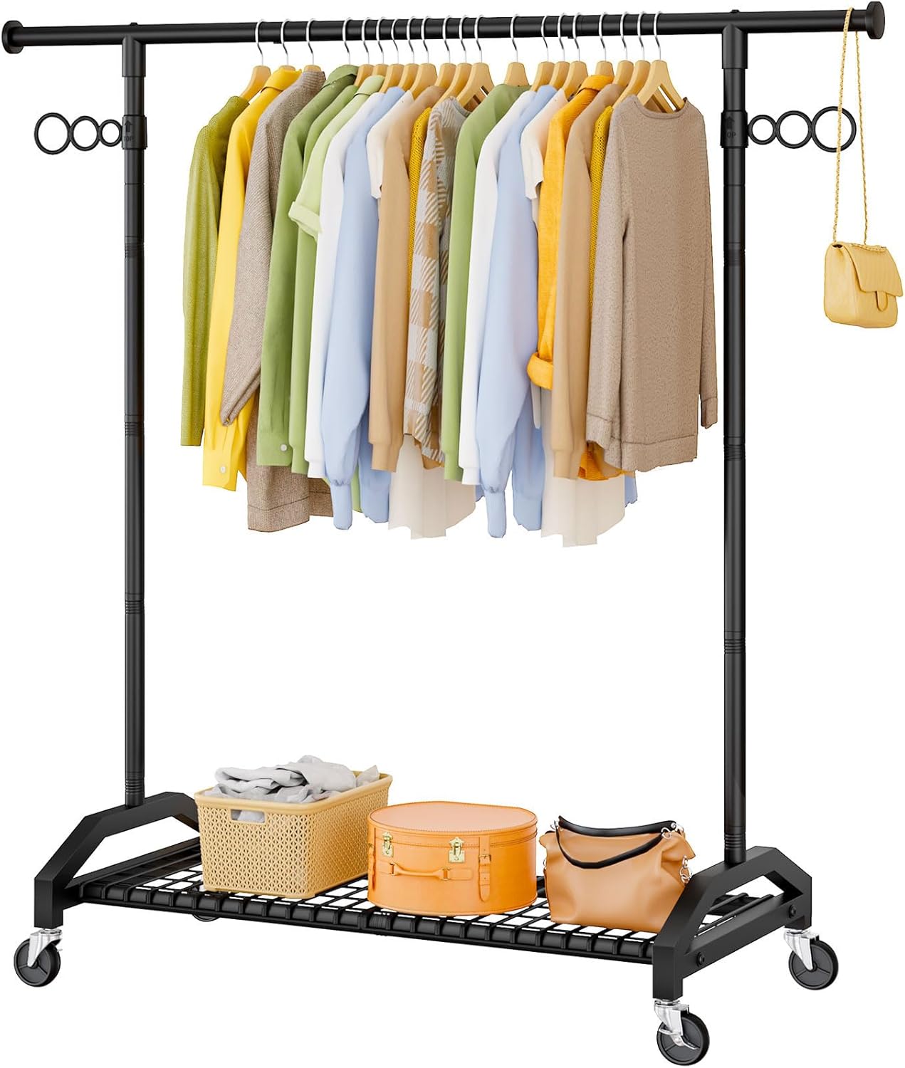 Clothes Rack Clothing Racks for Hanging Clothes Heavy Duty Clothes Rack Hanger Rack 200lbs Capacity Industrial Wheels 1" Pipe,Rolling Garment Rack Portable Clothes Rack Black