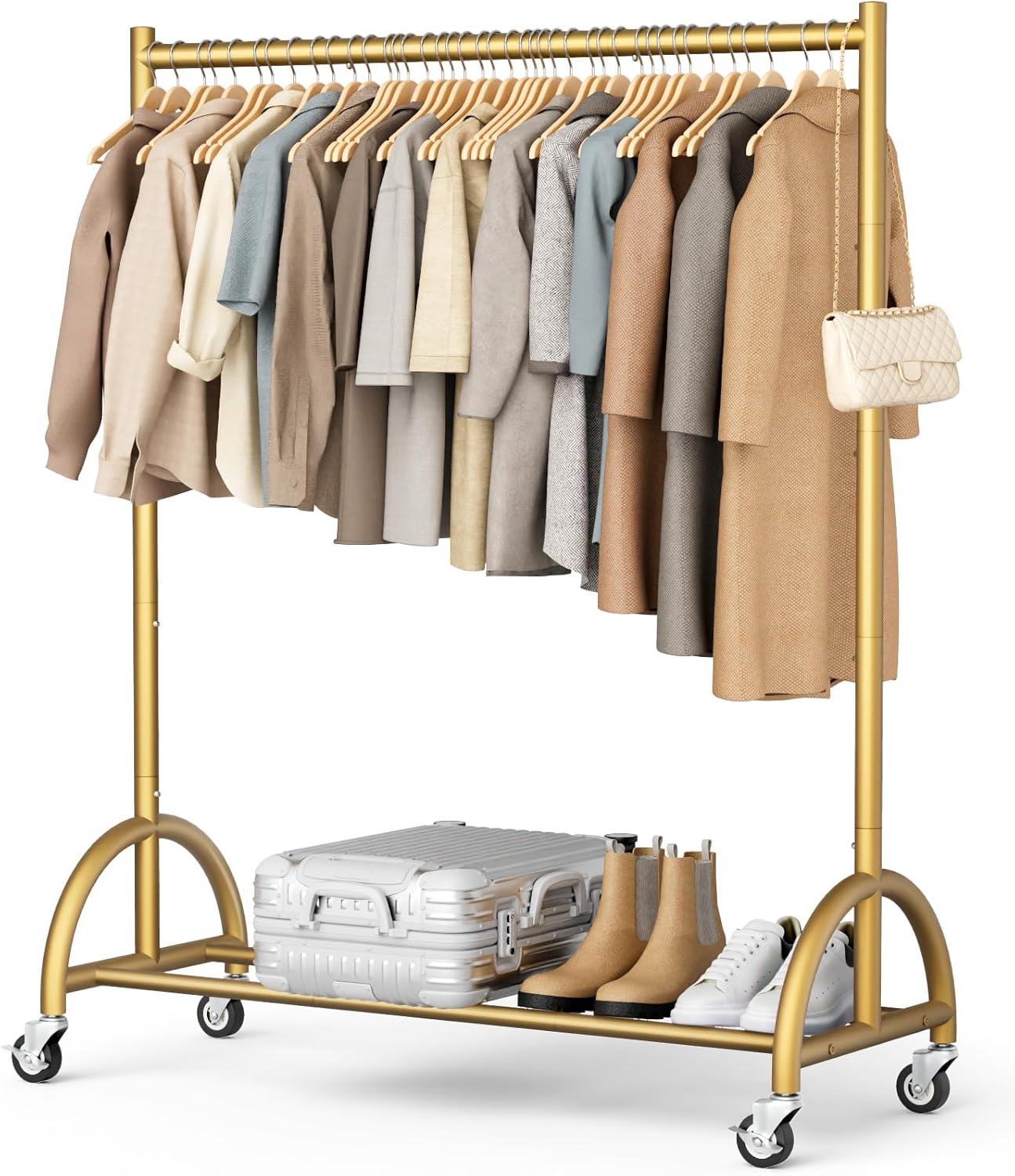 MISSLO Heavy Duty Clothing Rack with Wheels Rolling Clothes Racks for Hanging Clothes, Coats, Garment, Dress, Black