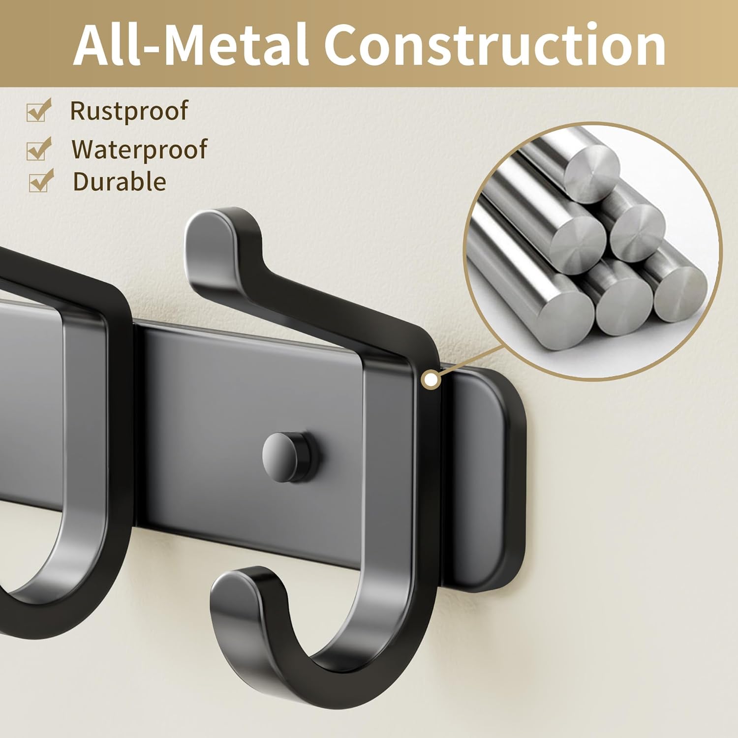 pickpiff Coat Rack Wall Mounted Heavy-Duty: Metal Coat Hanger 6 Hooks for Hanging Hat, Clothes, Robe, Keys, Backpack, Bathroom Towels, Jacket, Purse - Closet, Door, Entryway, Mudroom (Black, 1 Pack)