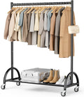 MISSLO Heavy Duty Clothing Rack with Wheels Rolling Clothes Racks for Hanging Clothes, Coats, Garment, Dress, Black