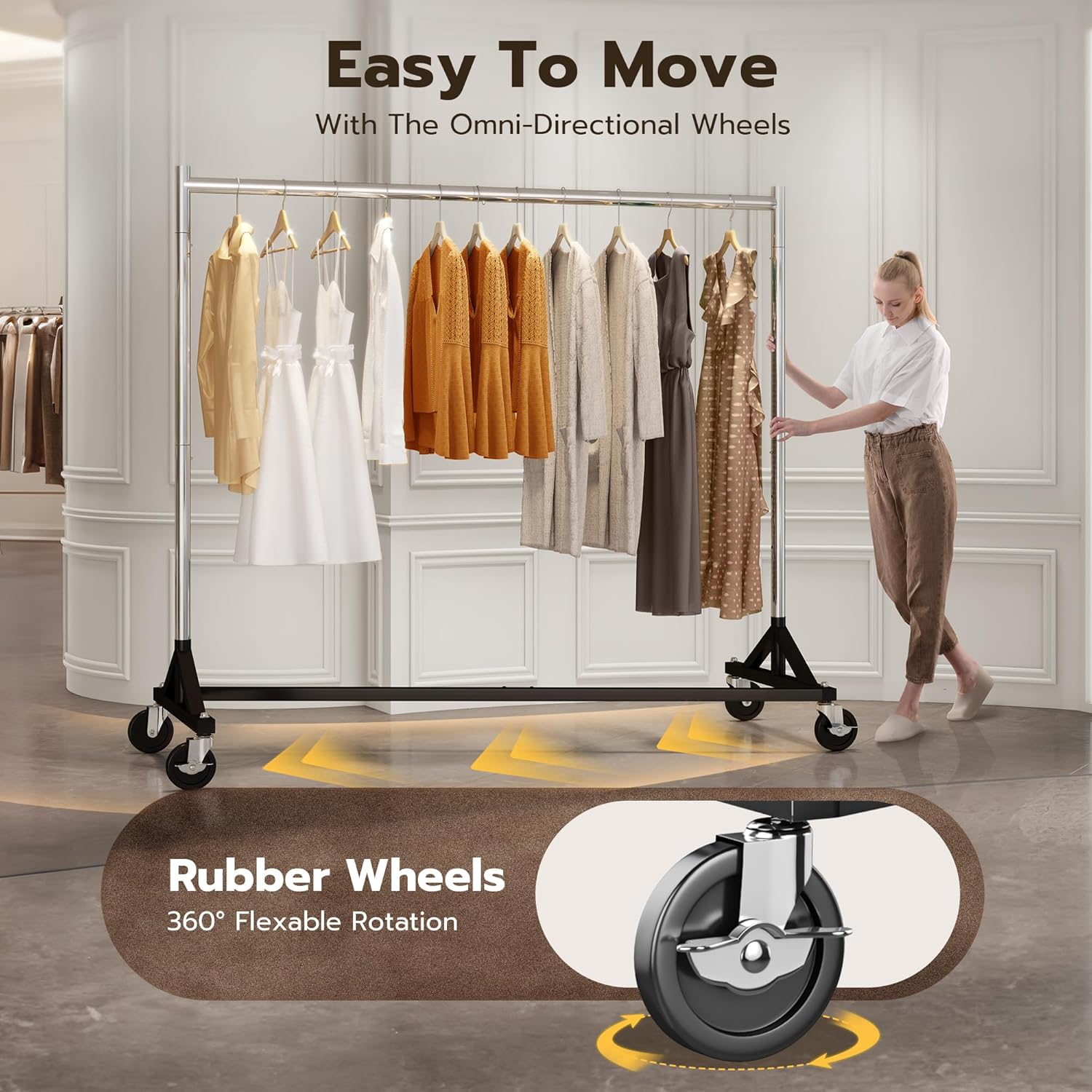 HOKEEPER Commercial Z Base Garment Rack Hold 500LBS Heavy Duty Clothing Rack Adjustable Rolling Clothes Rack for Hanging Clothes Racks on Wheels Portable Z Rack, Chrome Finish