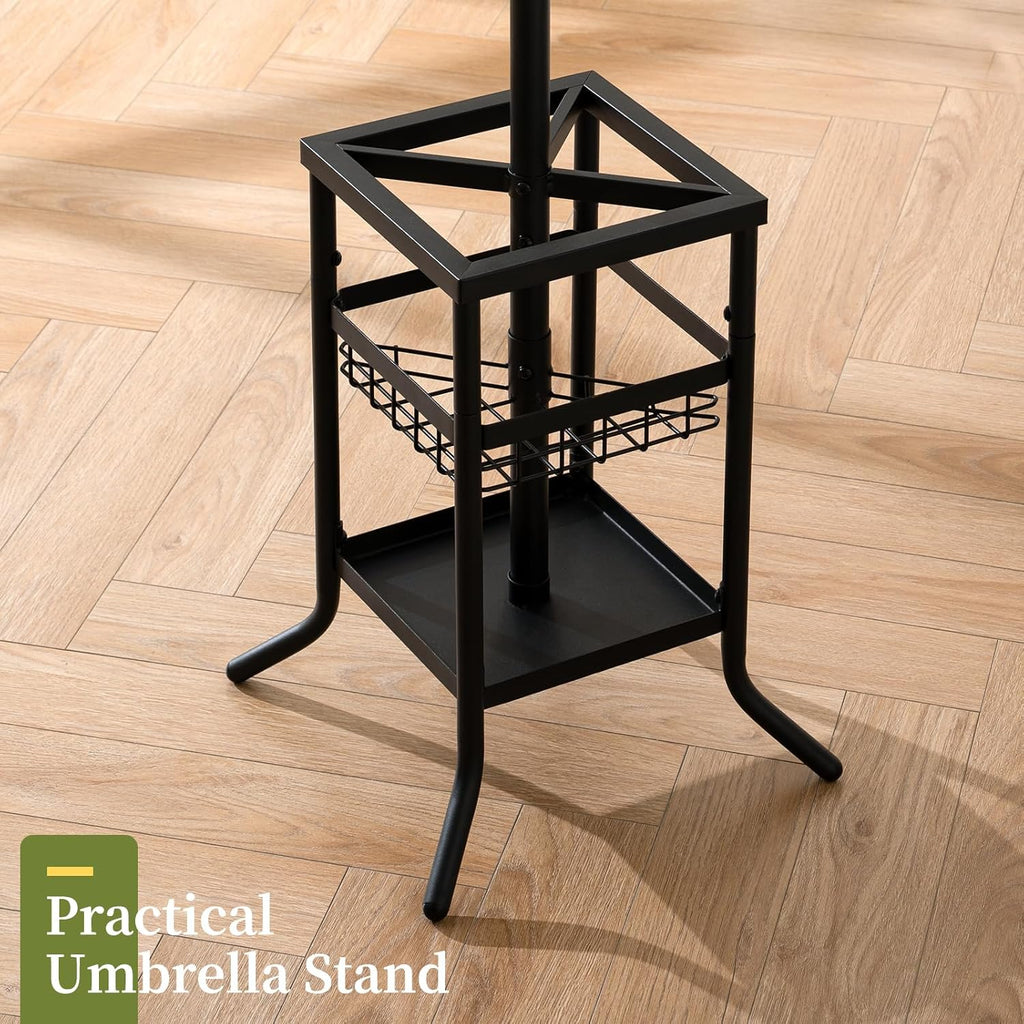 Yoobure Coat Rack Freestanding - Coat Tree with Umbrella Holder, Metal Coat Rack Stand with 12 Hooks, Modern Coat Hanger Stand for Entryway, Purse Rack Hat Rack Stand for Living Room Bedroom Office