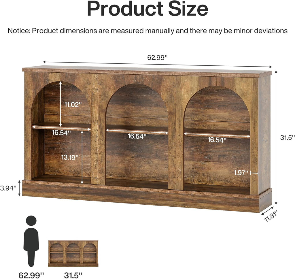 Tribesigns Farmhouse Console Table, 63-Inch Long Entryway Table with 3 Tier Storage, Wooden Rectangular Sofa Table Behind The Couch for Entrance, Hallway, Living Room, Brown | Entryway Table, 3 Tier Storage, Rectangular, Sofa Table, Behind The Couch, Entr